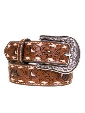 Nocona Belt Co Boys Boys Brown Floral Tooled Belt with Buckstitching and Buckle 30 Tan